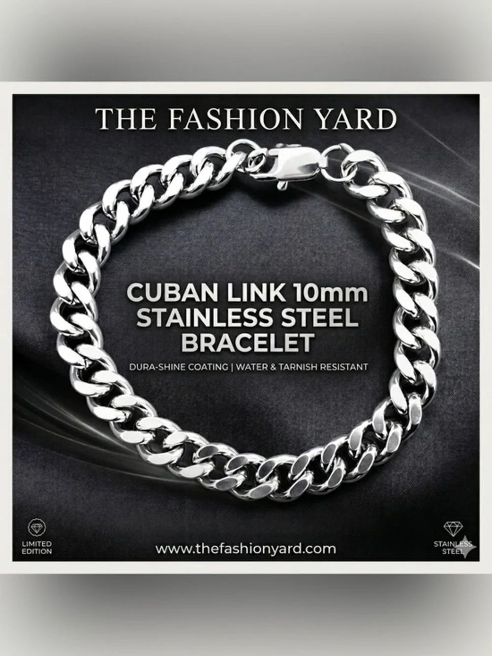 Cuban Link Stainless Steel 7.5 inch long and 10mm width men’s bracelet - Silver